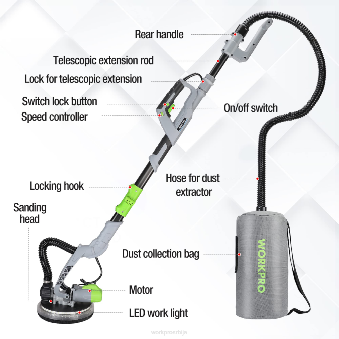 морден WORKPRO 720в електрична брусилица за суве зидове са вакуумом оруђе 2200228