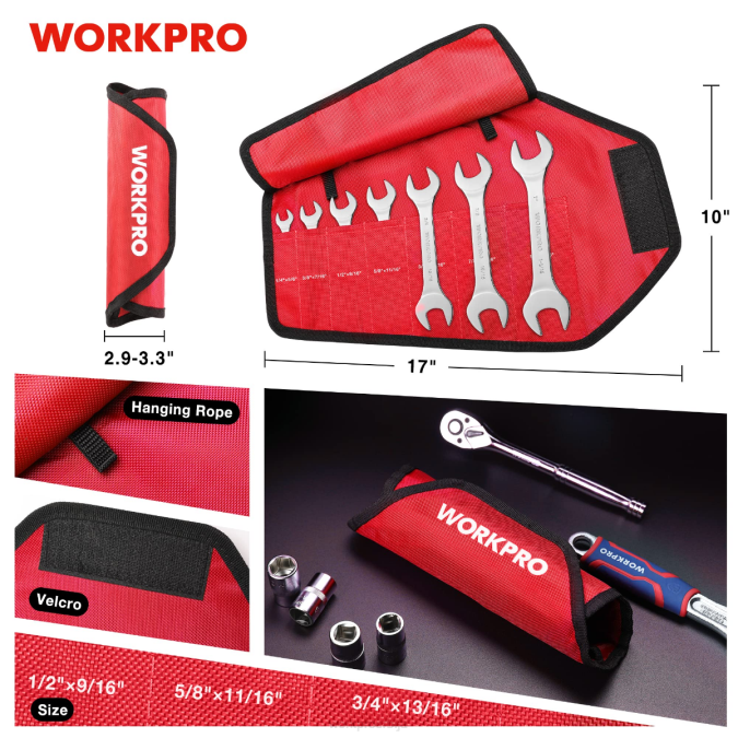 користан WORKPRO Сет метричких супер-танких кључева од 7 комада са торбицом за организаторе на роло оруђе 220096