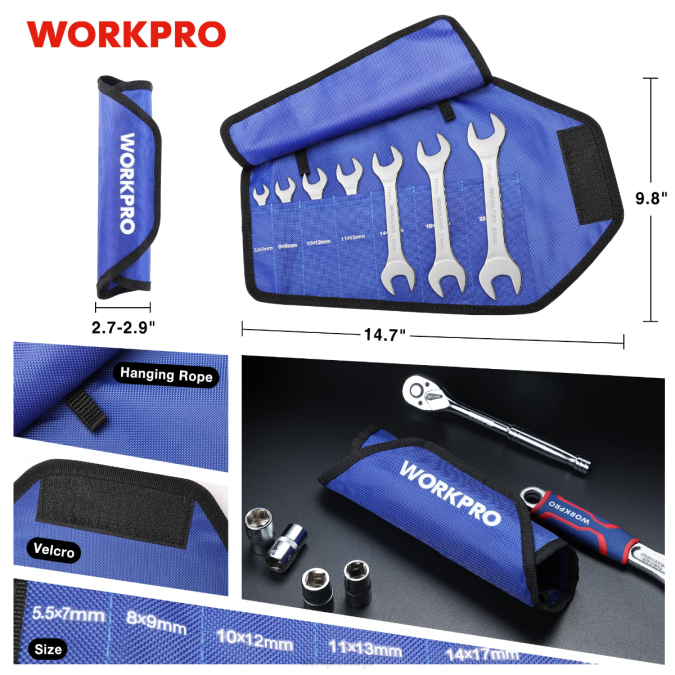 користан WORKPRO Сет метричких супер-танких кључева од 7 комада са торбицом за организаторе на роло оруђе 220096