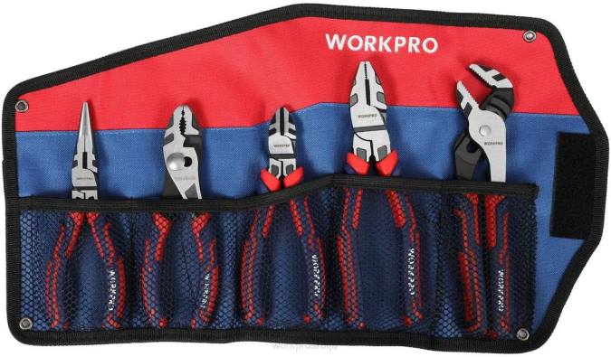 корисним WORKPRO 5 ком премиум цр-в грађевинских клешта са торбицом за одлагање оруђе 220066