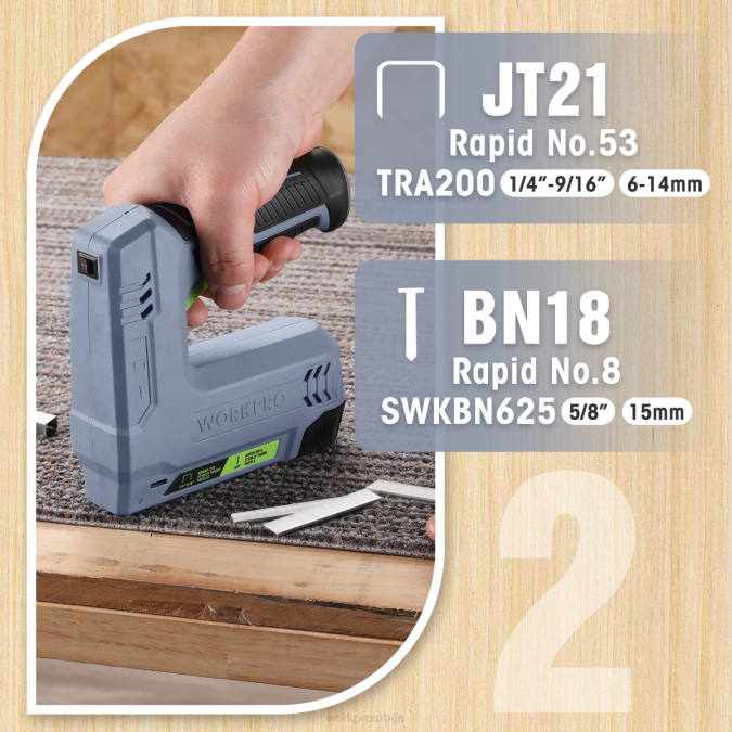 розе/сива WORKPRO 3.6в 2.0ах електрични бежични 2-у-1 пиштољ за спајање и ексере на батерије оруђе 2200265