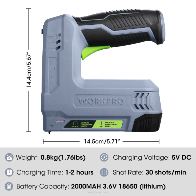 розе/сива WORKPRO 3.6в 2.0ах електрични бежични 2-у-1 пиштољ за спајање и ексере на батерије оруђе 2200265