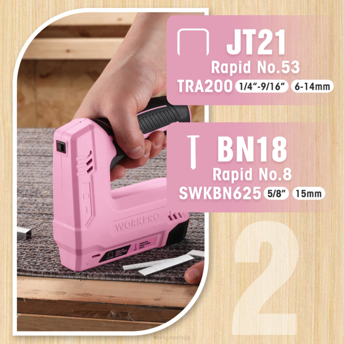 розе/сива WORKPRO 3.6в 2.0ах електрични бежични 2-у-1 пиштољ за спајање и ексере на батерије оруђе 2200265