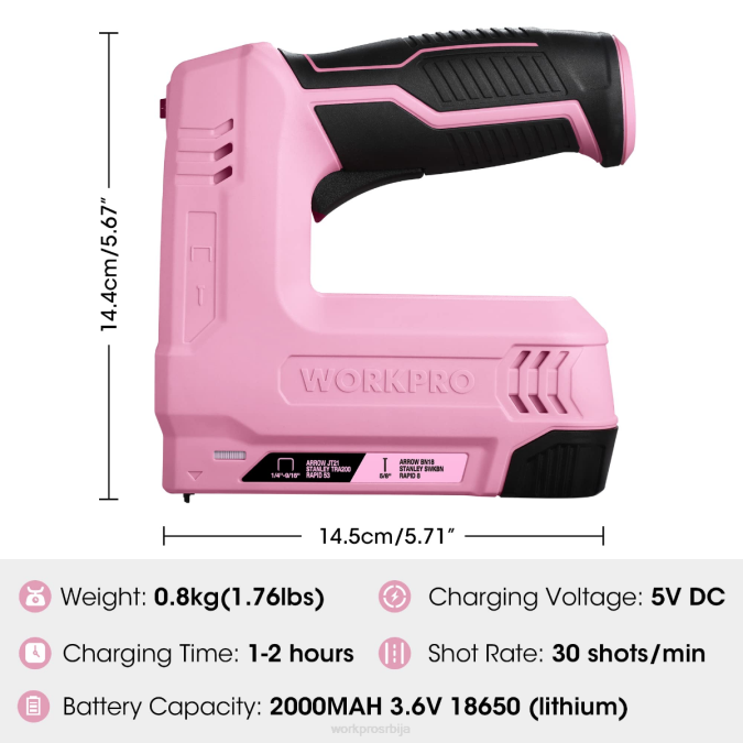 розе/сива WORKPRO 3.6в 2.0ах електрични бежични 2-у-1 пиштољ за спајање и ексере на батерије оруђе 2200265