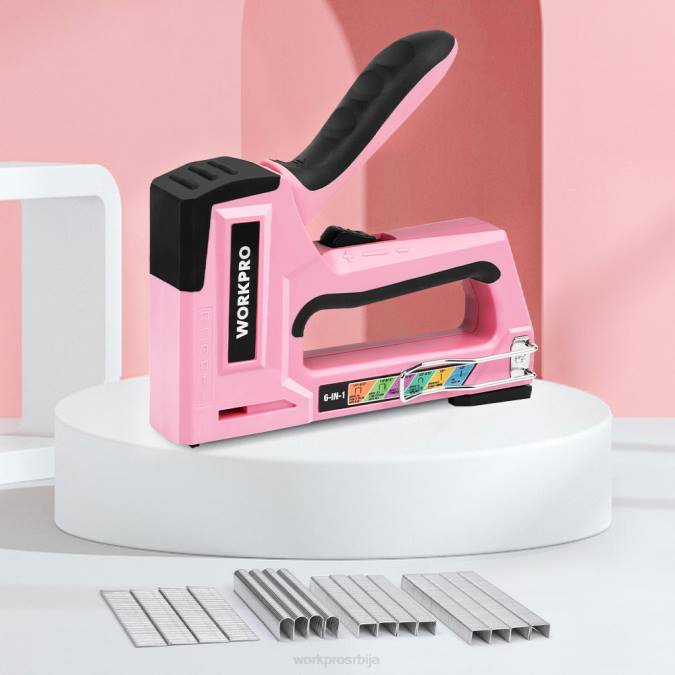 розе/сива WORKPRO 6-у-1 ручни пиштољ за фиксирање за тапацирање ексера оруђе 220059