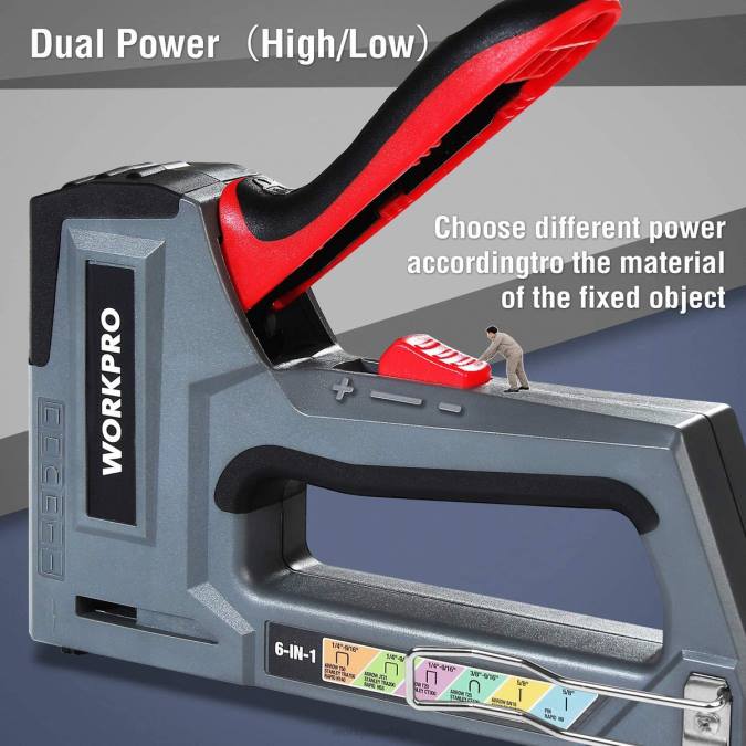 розе/сива WORKPRO 6-у-1 ручни пиштољ за фиксирање за тапацирање ексера оруђе 220059