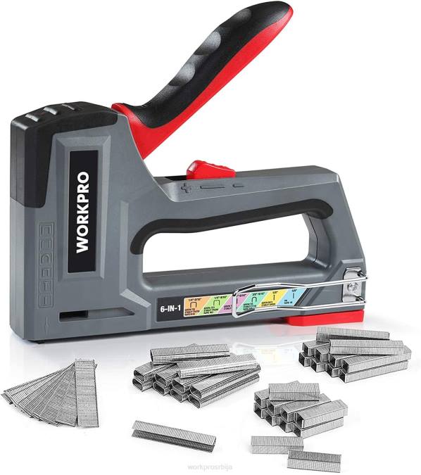 розе/сива WORKPRO 6-у-1 ручни пиштољ за фиксирање за тапацирање ексера оруђе 220059