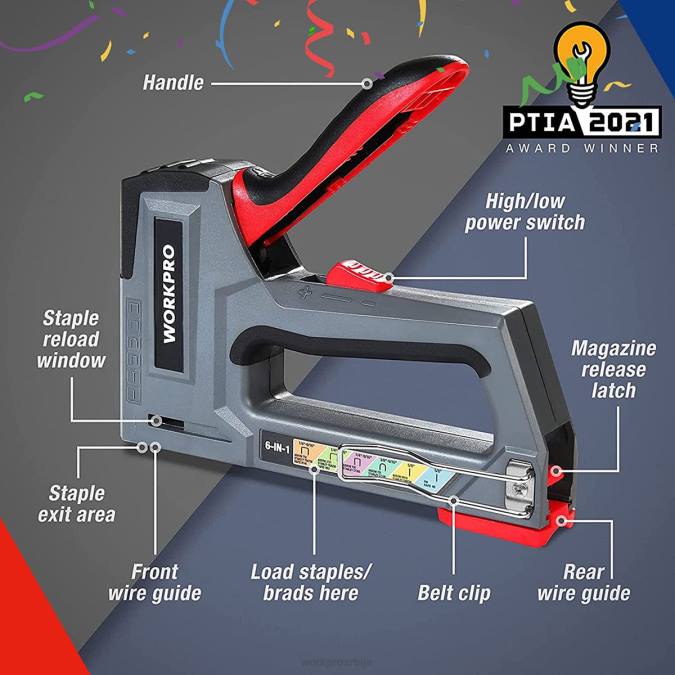 розе/сива WORKPRO 6-у-1 ручни пиштољ за фиксирање за тапацирање ексера оруђе 220059