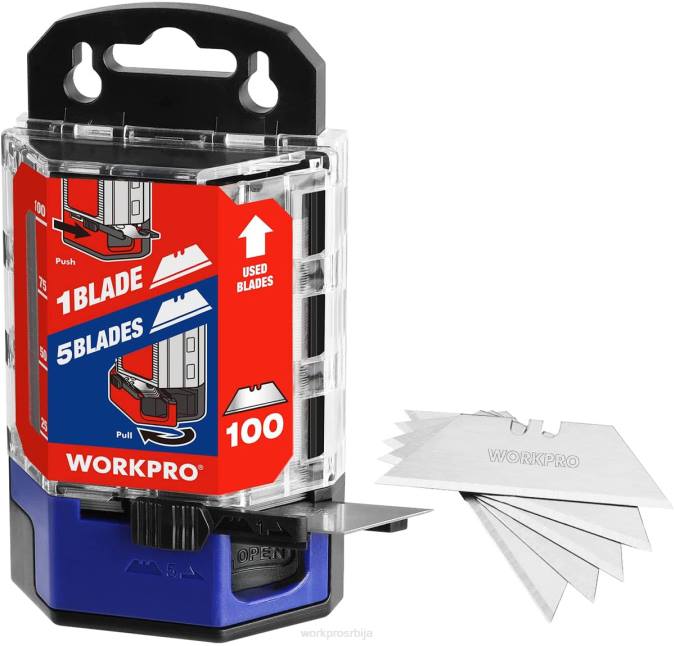 црвена/ружичаста WORKPRO 100 ком ск5 замена оштрица ножева од угљеничног челика са дозатором оруђе 220049