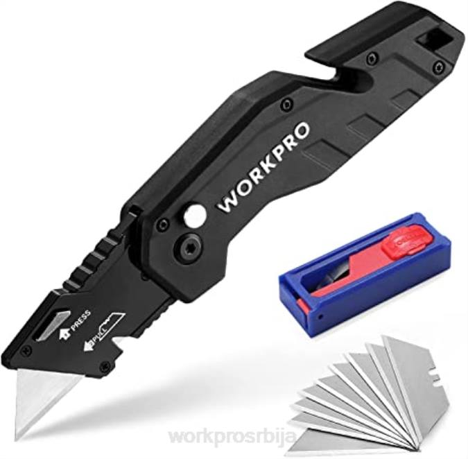 црвена/плава/црна WORKPRO склопиви помоћни нож лагана најлонска ручка помоћни секач са 10-делним додатним сечивима оруђе 220038