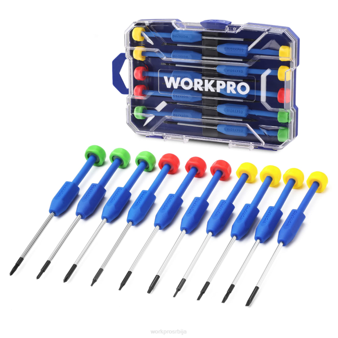 Нова WORKPRO Сет прецизних шрафцигера од 10 комада са футролом, Пхиллипс, прорезом, торк звездом, комплетом алата за поправку магнетних шрафцигера, рукохватом против клизања оруђе 2200103