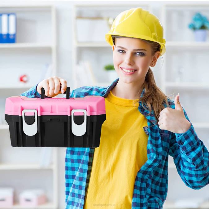 розе WORKPRO Кутија за алате од 16 инча, пластична кутија за алате са металном резом и уклоњивим лежиштем складиште 220023