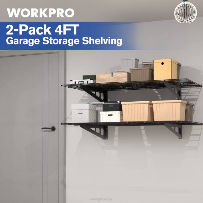 црн WORKPRO 2 пакета 2к4фт тешке гаражне зидне полице, носивост 400 лбс (укупно) складиште 220014