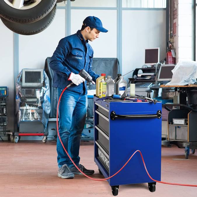 морден WORKPRO Комода за алат са 4 фиоке, 26-инчни метални ормар за складиштење алата са точкићима, систем закључавања, облога фиоке, носивост 450 лбс складиште 220017