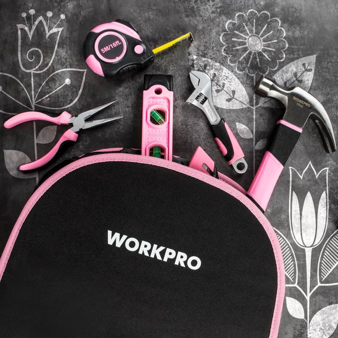 розе WORKPRO Комплет алата од 103 комада са округлом торбицом за лако ношење, савршеним за кућно одржавање оруђе 2200248