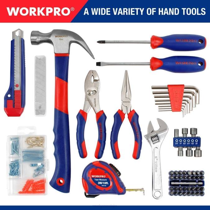корисним WORKPRO 12в акумулаторска бушилица и комплет кућног алата, комбиновани комплет од 177 комада са торбом за алат оруђе 2200171