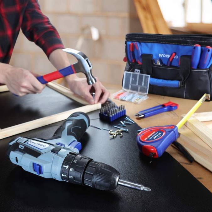 корисним WORKPRO 12в акумулаторска бушилица и комплет кућног алата, комбиновани комплет од 177 комада са торбом за алат оруђе 2200171
