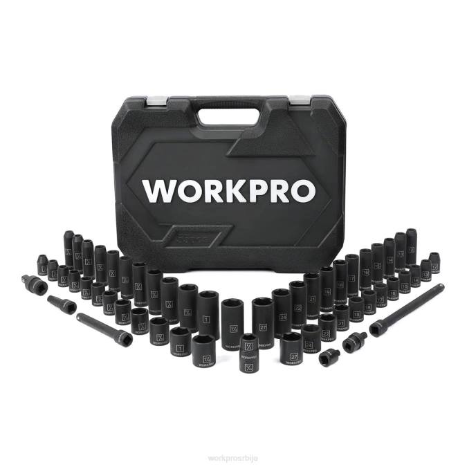 морден WORKPRO Сет ударних утичница од 55 комада са продужним шипкама, врхунским цр-в челиком, сае и метричким утичницама са побољшаном кутијом за складиштење оруђе 2200307