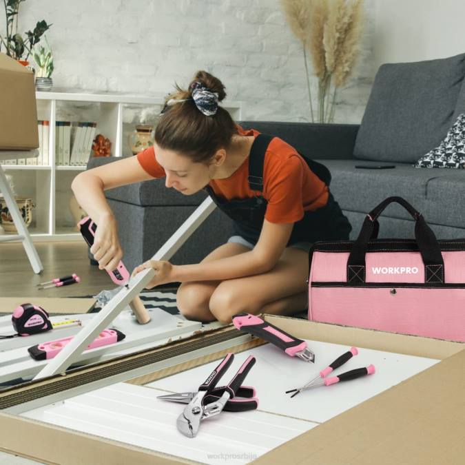 розе WORKPRO Сет алата од 55 комада, ротирајући акумулаторски одвијач од 3,7 В и комплет алата за домаћинство оруђе 2200264