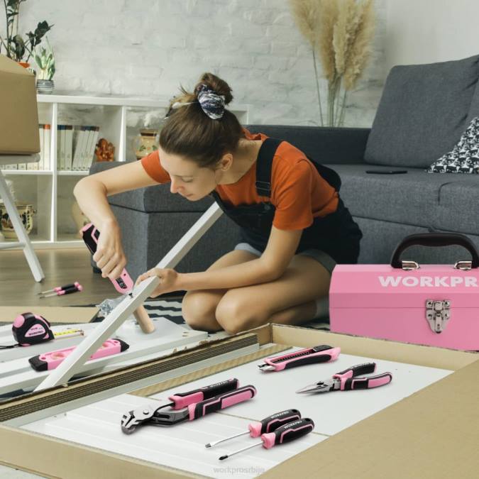 розе WORKPRO Сет алата од 75 комада, ротирајући акумулаторски одвијач од 3,7 В и комплет алата за домаћинство оруђе 2200260