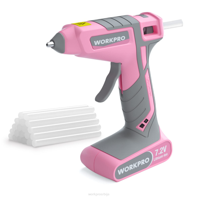 розе/бело WORKPRO 7.2в бежични комплет пиштоља за топљење лепка оруђе 2200164