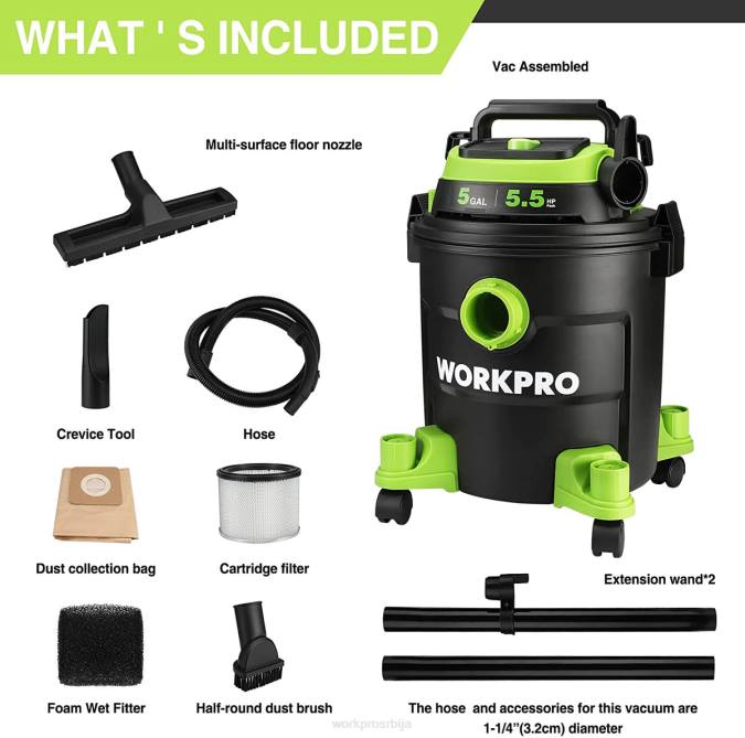 морден WORKPRO Продавни усисивач од 5 галона, усисивач од 5,5 вршних коњских снага са хепа филтером, цревом и прибором оруђе 2200214
