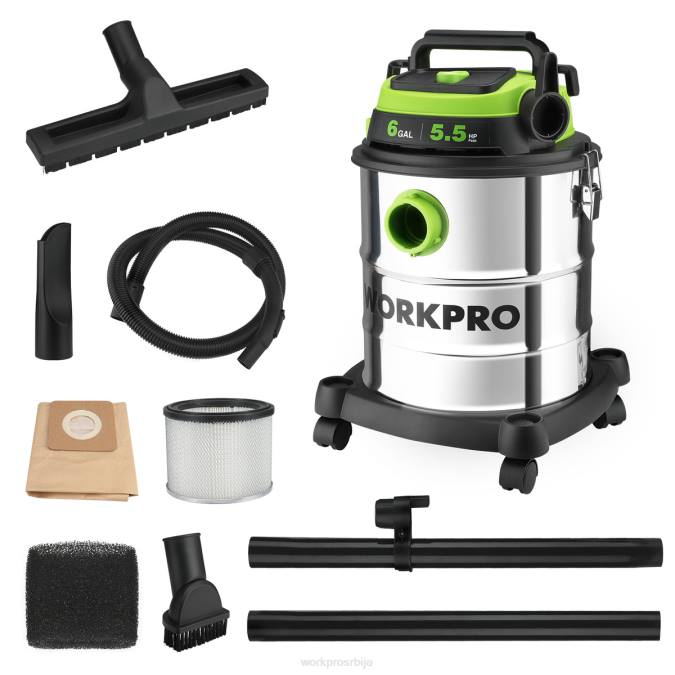 морден WORKPRO 6 галона мокри/суви усисивач за радњу са хепа филтером, цревом и прибором за сакупљање прашине од куће/на радном месту оруђе 2200213
