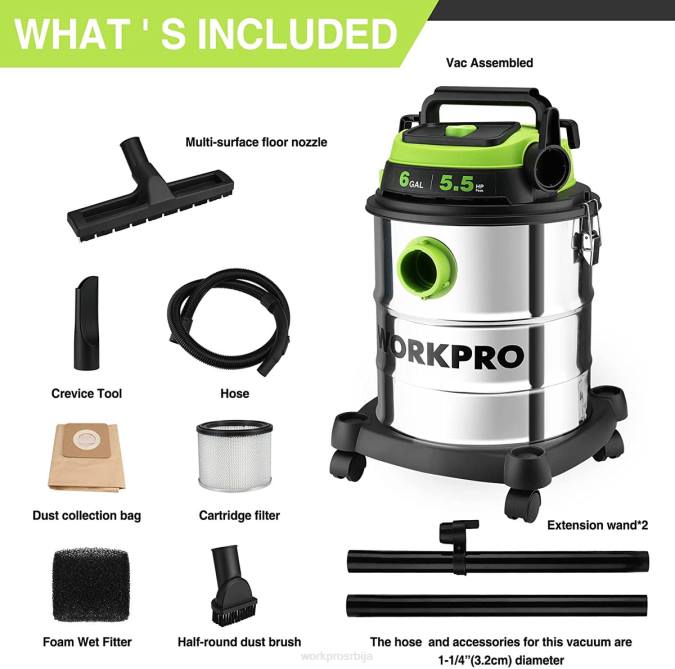 морден WORKPRO 6 галона мокри/суви усисивач за радњу са хепа филтером, цревом и прибором за сакупљање прашине од куће/на радном месту оруђе 2200213
