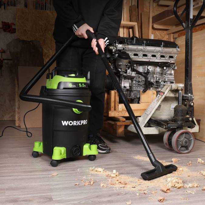 користан WORKPRO 6 галона схоп вацуум 5.5 вршне коњске снаге схоп усисивач са хепа филтер цревом и прибором оруђе 2200215
