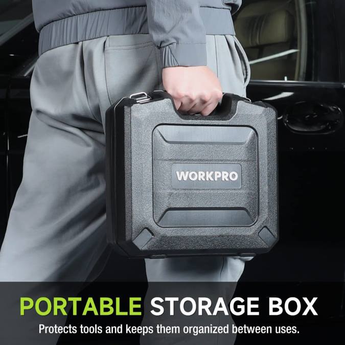 морден WORKPRO 20в акумулаторски ударни кључ, са батеријом од 4,0 ах, брзим пуњачем, 4 ударне утичнице и футролом за одлагање оруђе 2200188