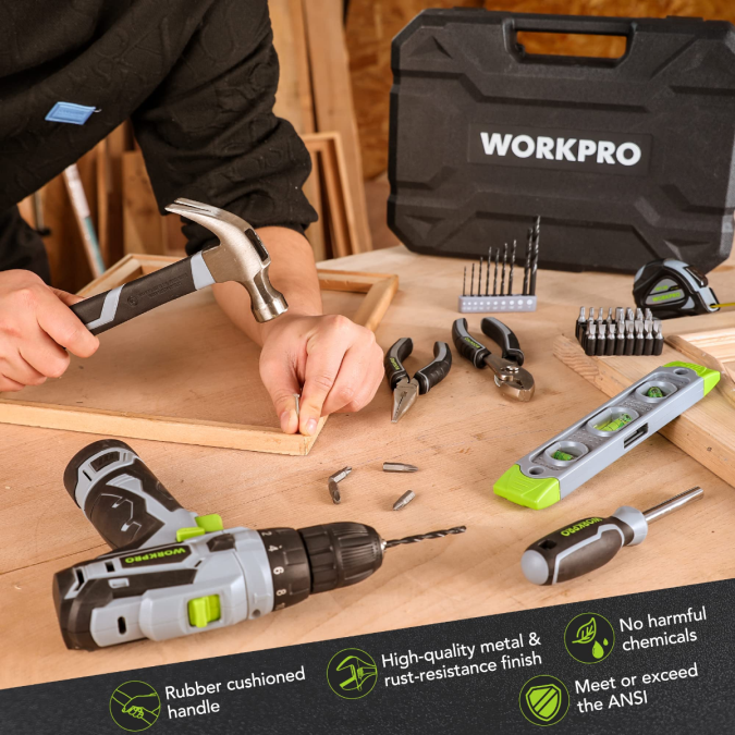 розе/сива WORKPRO Сет преносивих алата од 108 делова са бушилицом оруђе 2200173