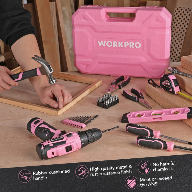 розе/сива WORKPRO Сет преносивих алата од 108 делова са бушилицом оруђе 2200173