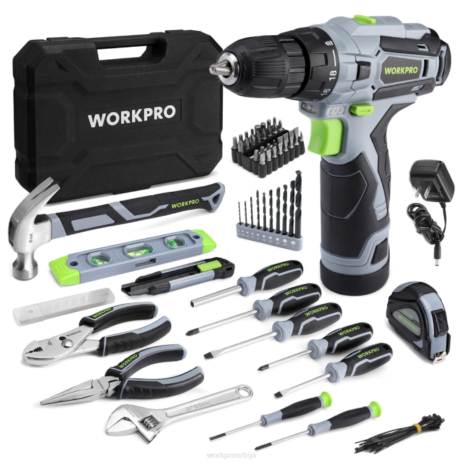 розе/сива WORKPRO Сет преносивих алата од 108 делова са бушилицом оруђе 2200173
