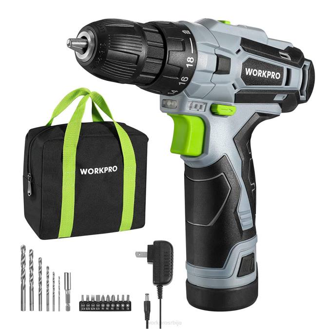 зелен WORKPRO 12в електрична акумулаторска бушилица комплет за одвртање без кључа, пуњач и торба за складиштење су укључени оруђе 2200177