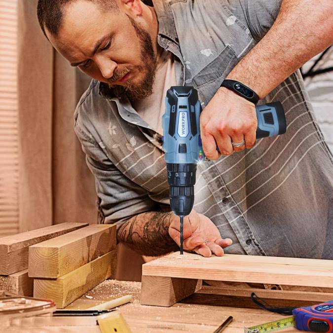 морден WORKPRO 12в 2-брзински комплет бежичне бушилице, 2 литијум-јонске батерије од 2000 мах и брзи пуњач оруђе 2200168