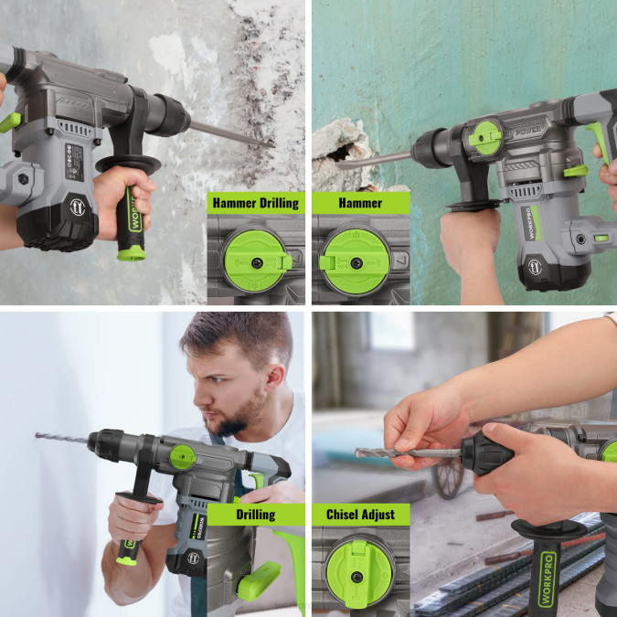 користан WORKPRO 12.5амп 1-1/4 инча премиум сдс-плус ротациони чекић бушилица за тешке услове рада са каблом оруђе 2200179