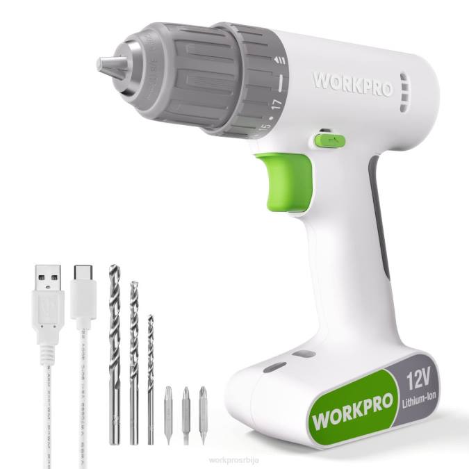 розе/бело WORKPRO 12в акумулаторска бушилица сет са 6 комада битова, 3/8-инчна стезна глава без кључа, променљива брзина, подешавање од 18 додира оруђе 2200175