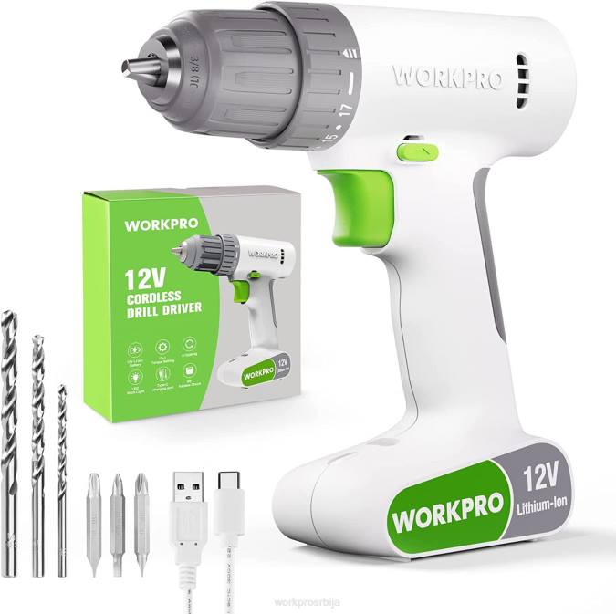 розе/бело WORKPRO 12в акумулаторска бушилица сет са 6 комада битова, 3/8-инчна стезна глава без кључа, променљива брзина, подешавање од 18 додира оруђе 2200175