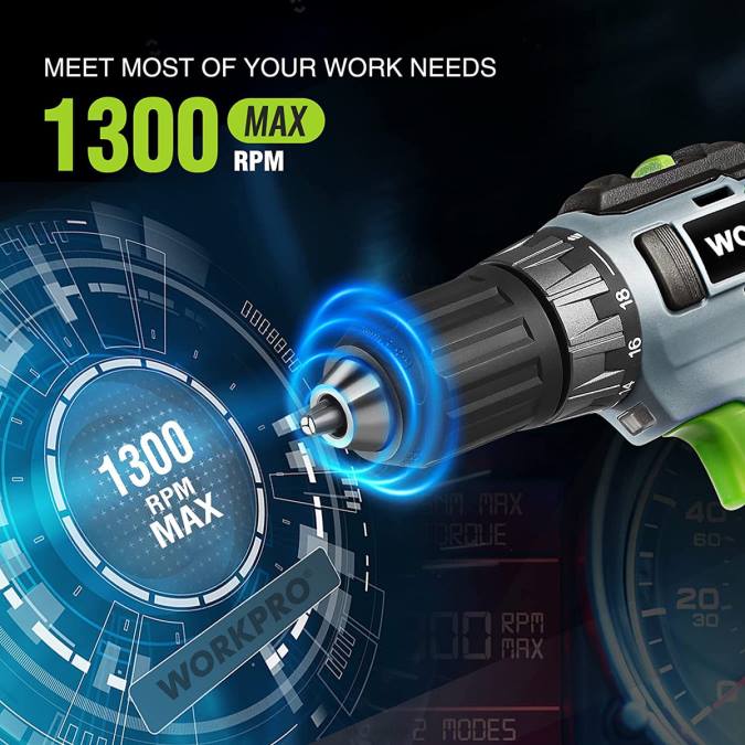 зелен WORKPRO Укључени су комплет одвртача за бежичну бушилицу од 20 В, литијум-јонска батерија од 2,0 ах, брзи пуњач за 1 сат и торба за складиштење од 11 инча оруђе 2200176