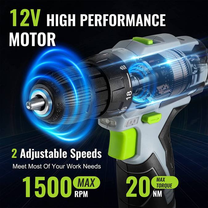 сива WORKPRO 61 ком 12в акумулаторска бушилица и комплет кућног алата, укључена је торба за одлагање од 14 инча оруђе 2200174