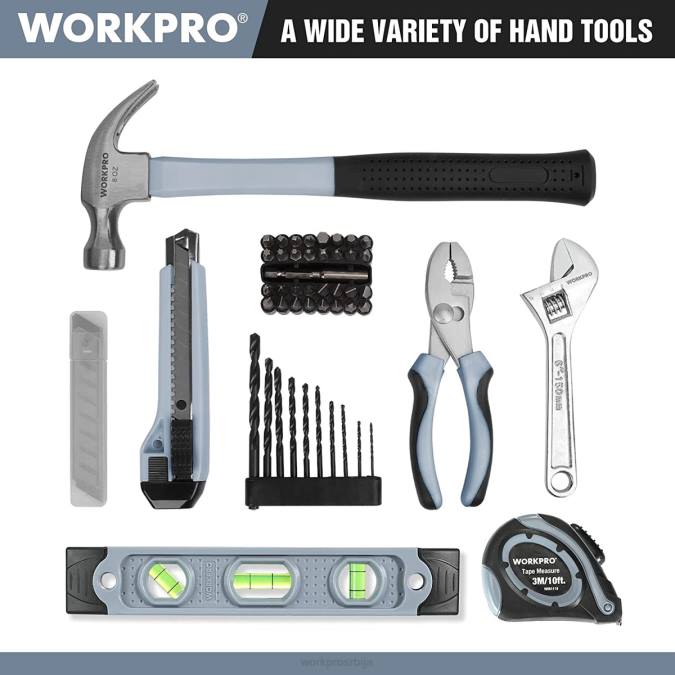 сива WORKPRO 61 ком 12в акумулаторска бушилица и комплет кућног алата, укључена је торба за одлагање од 14 инча оруђе 2200174
